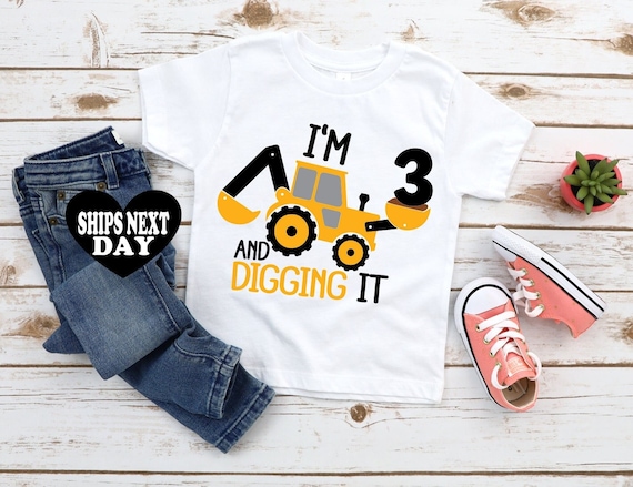 Third Birthday Construction Shirt Excavator Birthday Shirt Toddler Boy 3rd Birthday I'm 3 and Digging It 3rd Birthday Tee Wild and Three