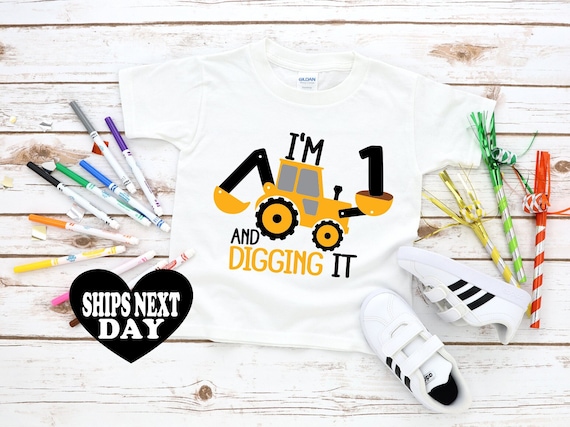 First Birthday Construction Shirt Excavator Birthday Shirt Toddler Boy 1st Birthday I'm One and Digging It 1st Birthday Tee
