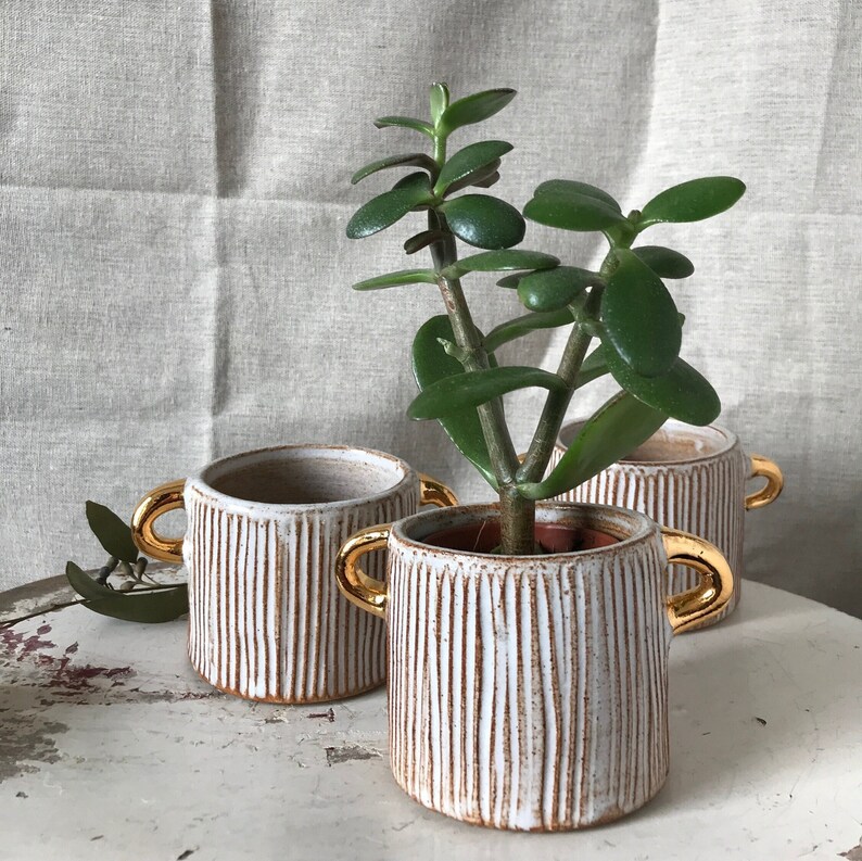 Gold handle carved planter image 1