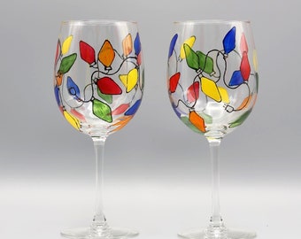 Festive Hand Painted Stemless White Wine Glasses-PICK TWO!