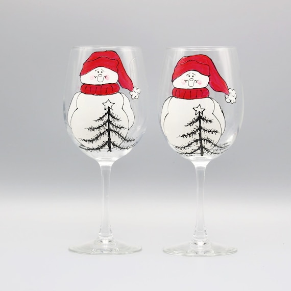 Painted Snowman Wine Glasses Hand Painted Wine Glasses Cute