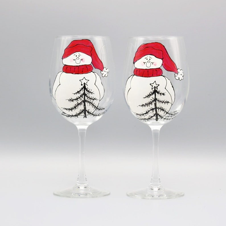 Painted Snowman Wine Glasses Hand Painted Wine Glasses Cute Etsy