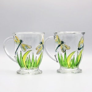 Painted Dragonfly Coffee Mugs, Painted Mugs, Dragonfly Gifts, Personalized Dragonfly Mugs, Dragonfly Lover Gifts, Set of Two