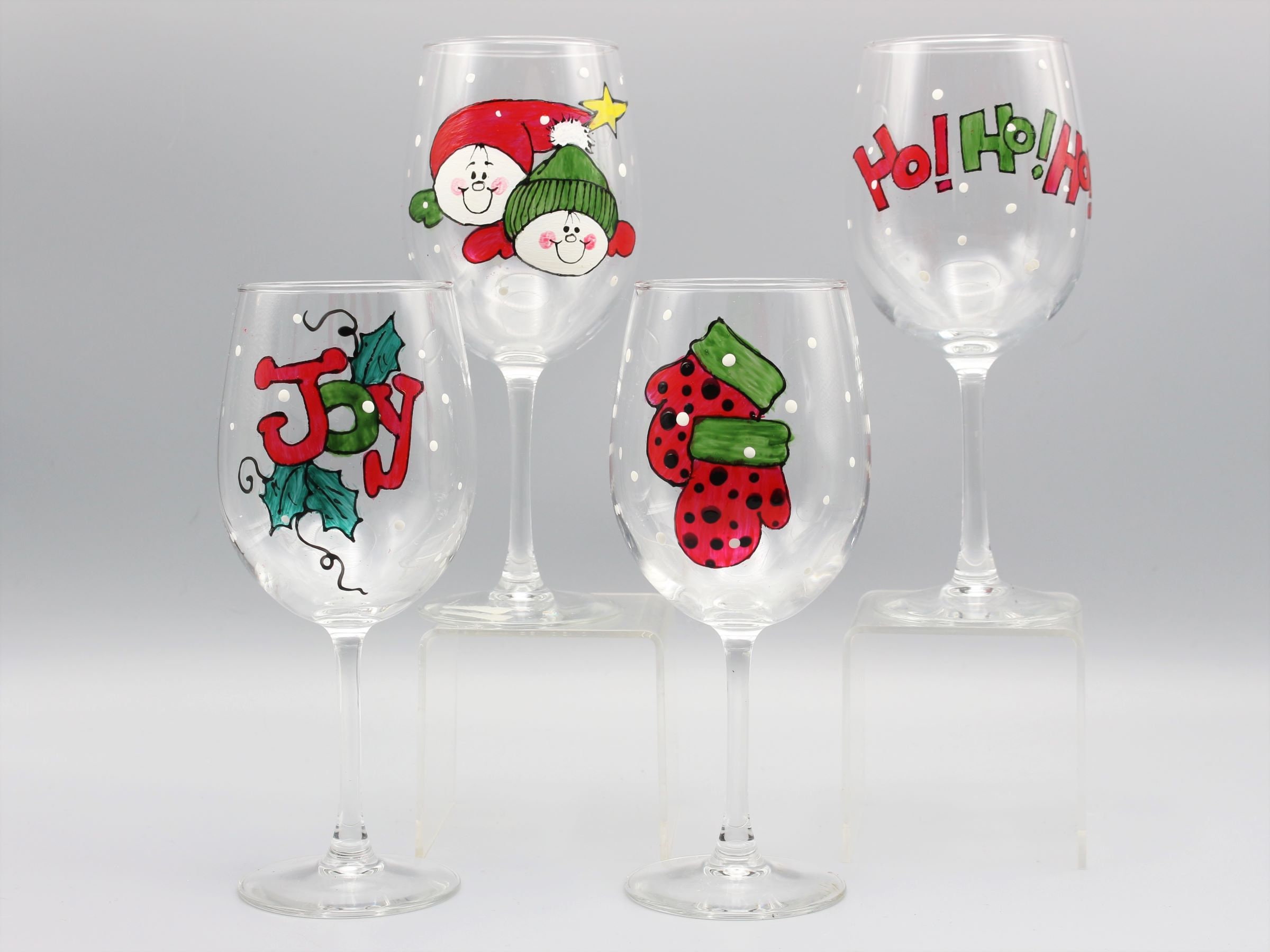 Hand-Painted Santa Wine Glasses, Set of 4 and Matching Items