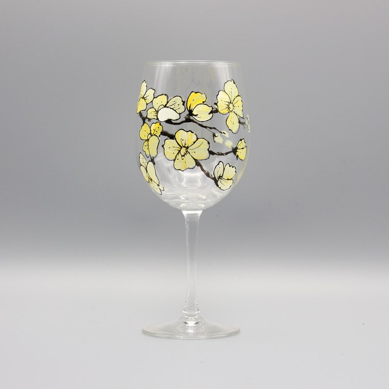Painted Flowers Wine Glass Painted in Four Colors Beautiful Cherry Blossom Flowers Design Sold Separate Painted Mother/'s Day Wine Glass