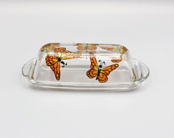 Painted Butterfly Butter Dish, Beautiful Monarch Butterflies