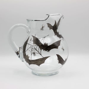 Painted Halloween Pitcher, Spooky Halloween Design, Scary Bats and Spiders, Halloween Tableware, Halloween Lover Gift
