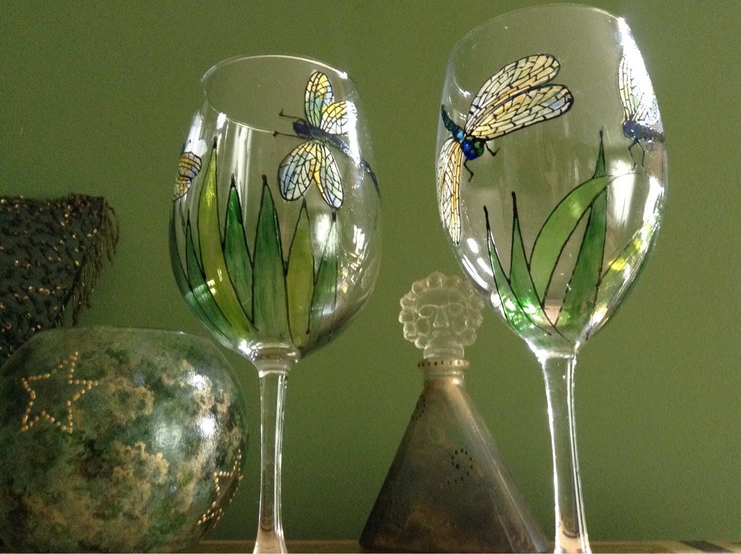 “Dragonfly Summer” Hand Painted Wine Glass Gift