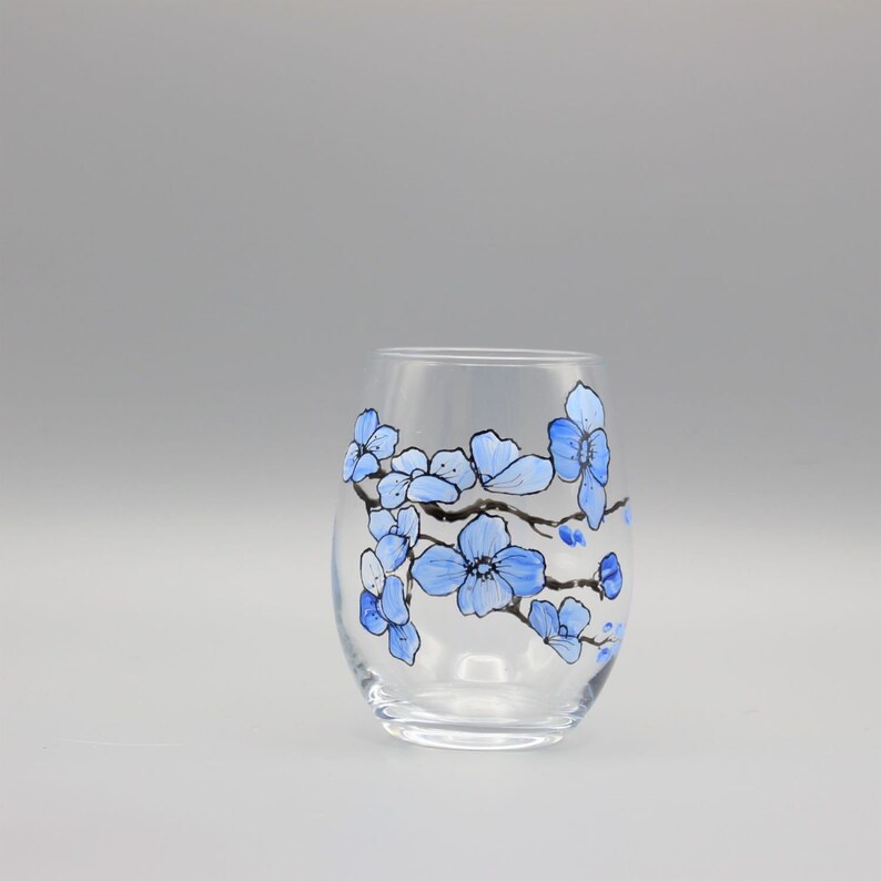 Painted Flowers Wine Glass Painted in Four Colors Beautiful Cherry Blossom Flowers Design Sold Separate Painted Mother/'s Day Wine Glass
