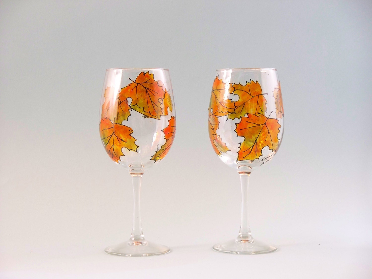 Hand Painted Fall Wine Glasses Maple Leaf Design Wine Etsy