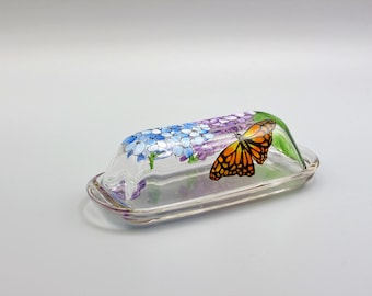 Hydrangea Flower and Butterfly Butter Dish