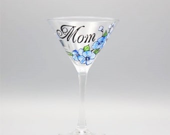Painted Mother's Day Martini Glass, Personalized Mother's Day Martini Glass, Beautiful Cherry Blossom Design, Personalized Free