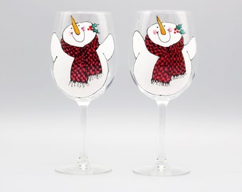 Painted Snowman Wine Glasses, Snowman Wine Glasses, Best Gift For Snowman Lovers, Personalized Snowman Wine Glass, Set of Two