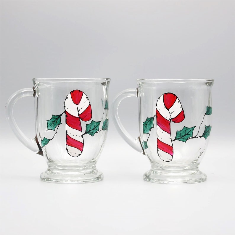Painted Candy Cane Mugs Painted Christmas Mugs Large Candy Etsy