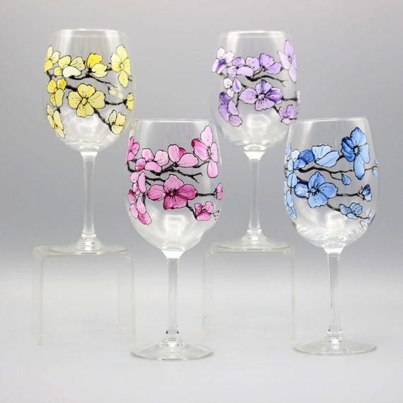 Painted Mother's Day Wine Glass, Painted Flowers Wine Glass, Beautiful  Cherry Blossom Flowers Design, Painted in Four Colors, Sold Separate - Etsy