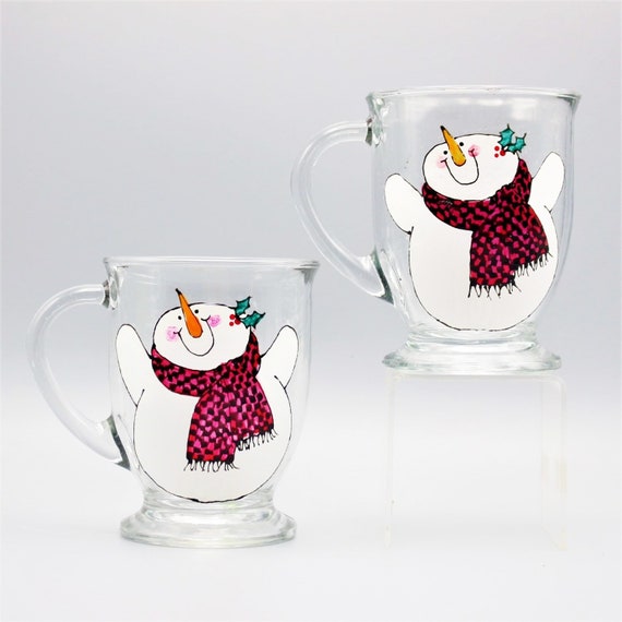Painted Snowman Mugs, Snowman Mugs, Jolliest Snowmen Ever, Great Gifts For Snowman Lovers, Set of Two
