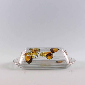 Painted Butter Dish with Acorn Design - Unique Autumn Tableware - Rustic Fall Decor - Autumn Kitchen Accessory