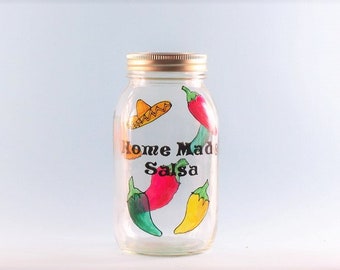 Painted Salsa Jar, Personalized Salsa Jar, Home Made Salsa Jar, Colorful Peppers Design, Great Salsa Maker Gifts