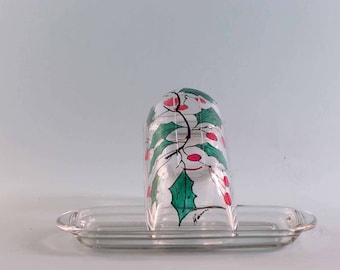 Painted Christmas Butter Dish, Painted Butter Dish, Beautiful Holly Design, Perfect Christmas Hostess Gift