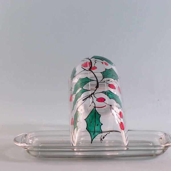 Painted Christmas Butter Dish, Painted Butter Dish, Beautiful Holly Design, Perfect Christmas Hostess Gift