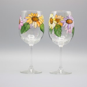 Hand Painted Fall Wine Glasses With Mums - Fall Flowers Design - Autumn Colors - Chrysanthemum Wine Glasses -  Set of Two