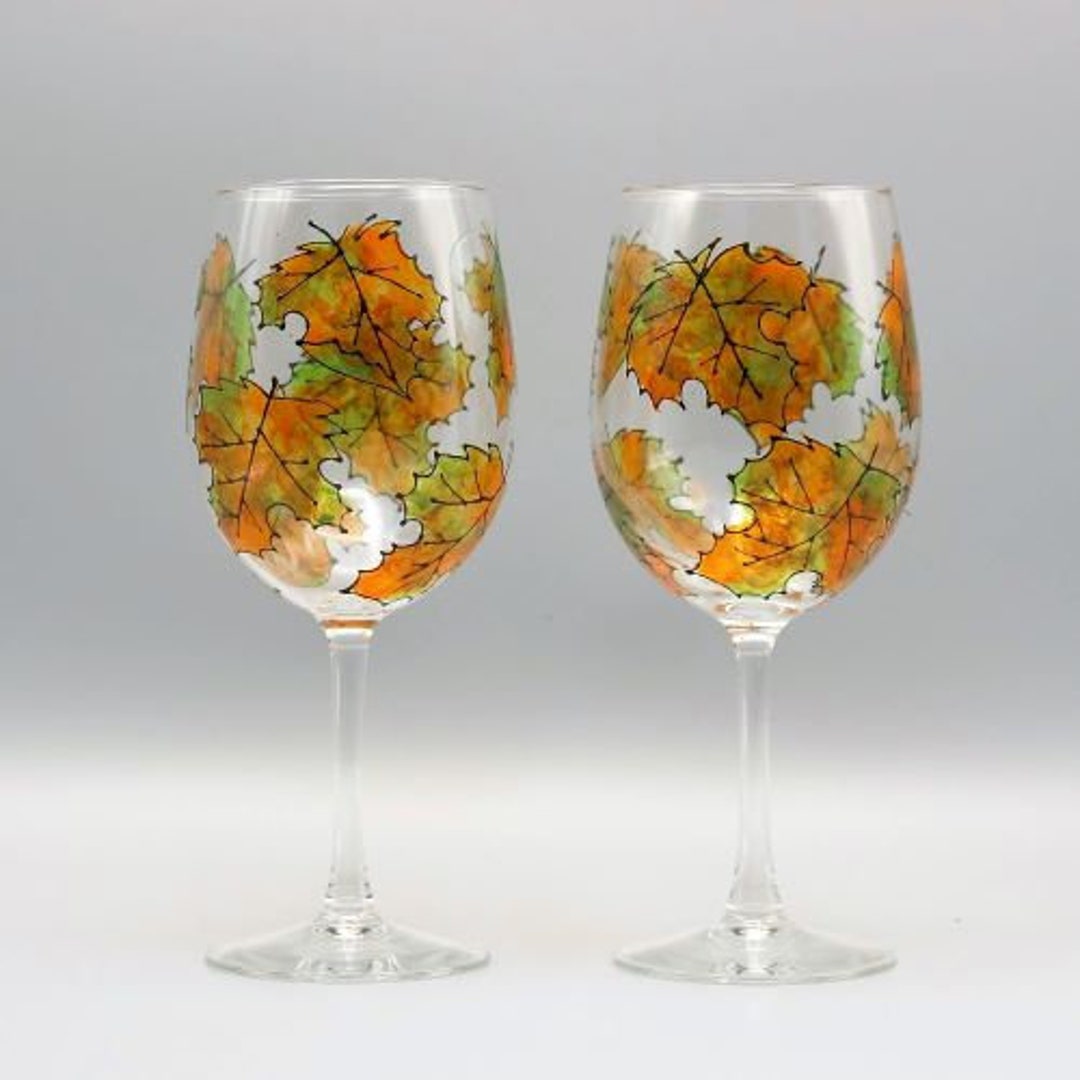 Painted Fall Wine Glasses, Painted Wine Glasses, Fall Stemless Wine