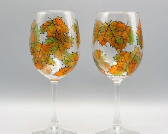 Painted Fall Wine Glasses, Painted Wine Glasses, Fall Stemless Wine Glasses, Beautiful Maple Leaf Design, Wine Lover Gifts, Set of Two