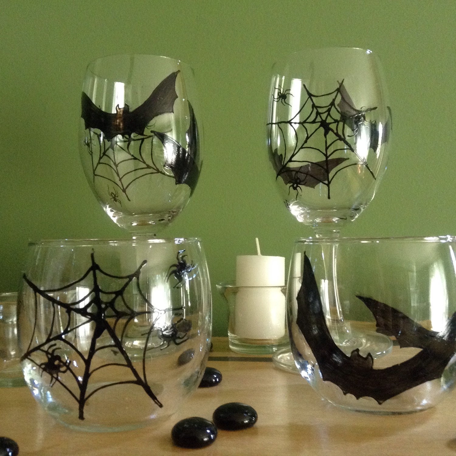 Painted Halloween Wine Glasses Spooky Halloween Design Etsy