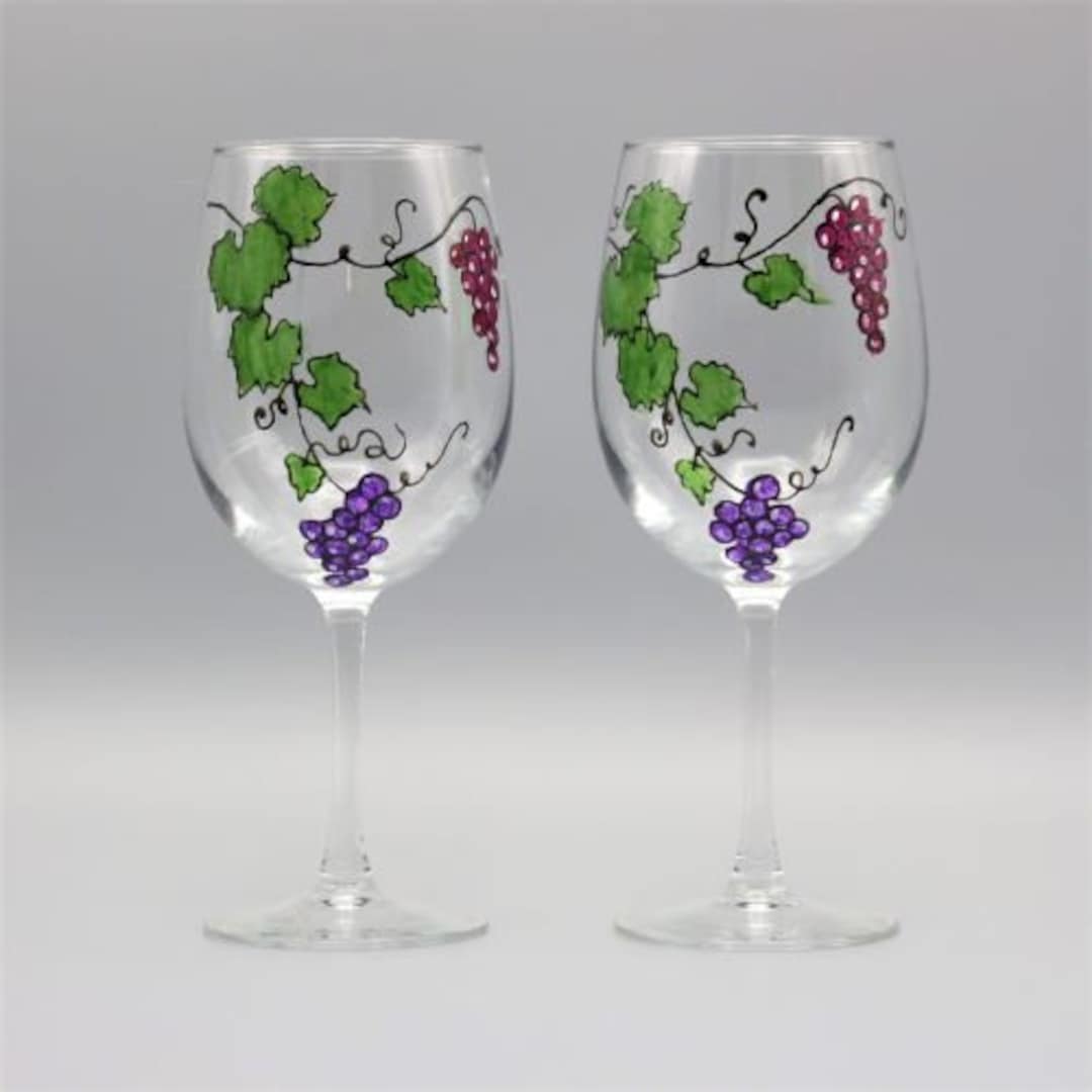 Painted Grape Wine Glasses, Hand Painted Wine Glasses, Gorgeous Grape ...