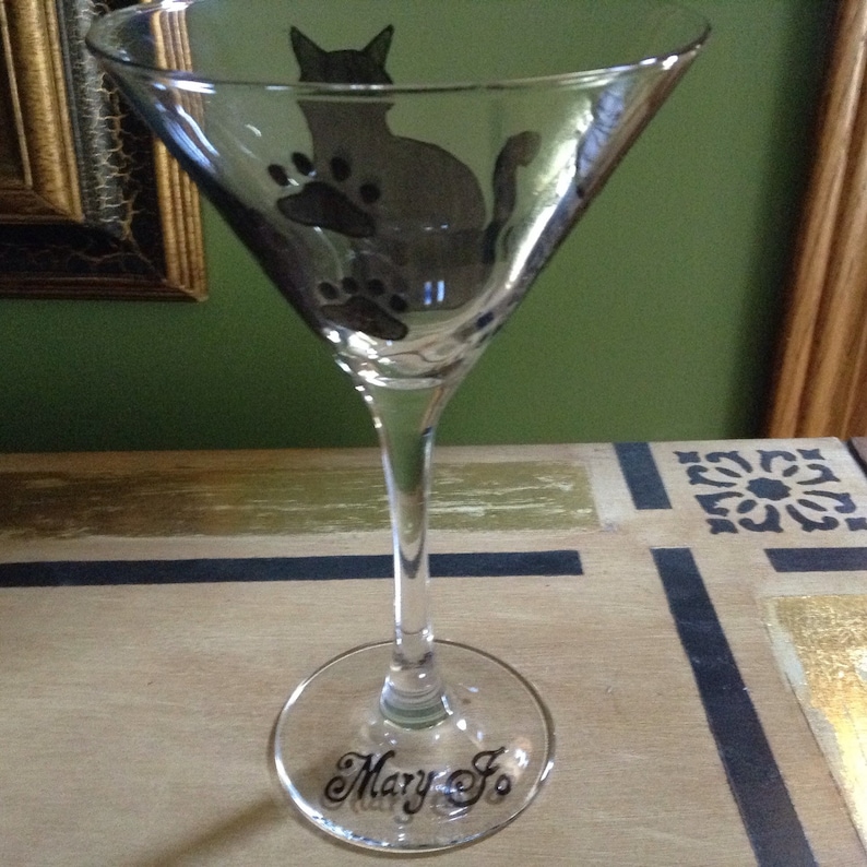 Hand Painted Cat Martini Glass Painted Cat Silhouette Martini Etsy