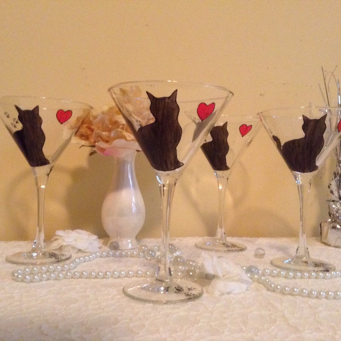 Hand Painted Cat Martini Glass Painted Cat Silhouette Martini Etsy