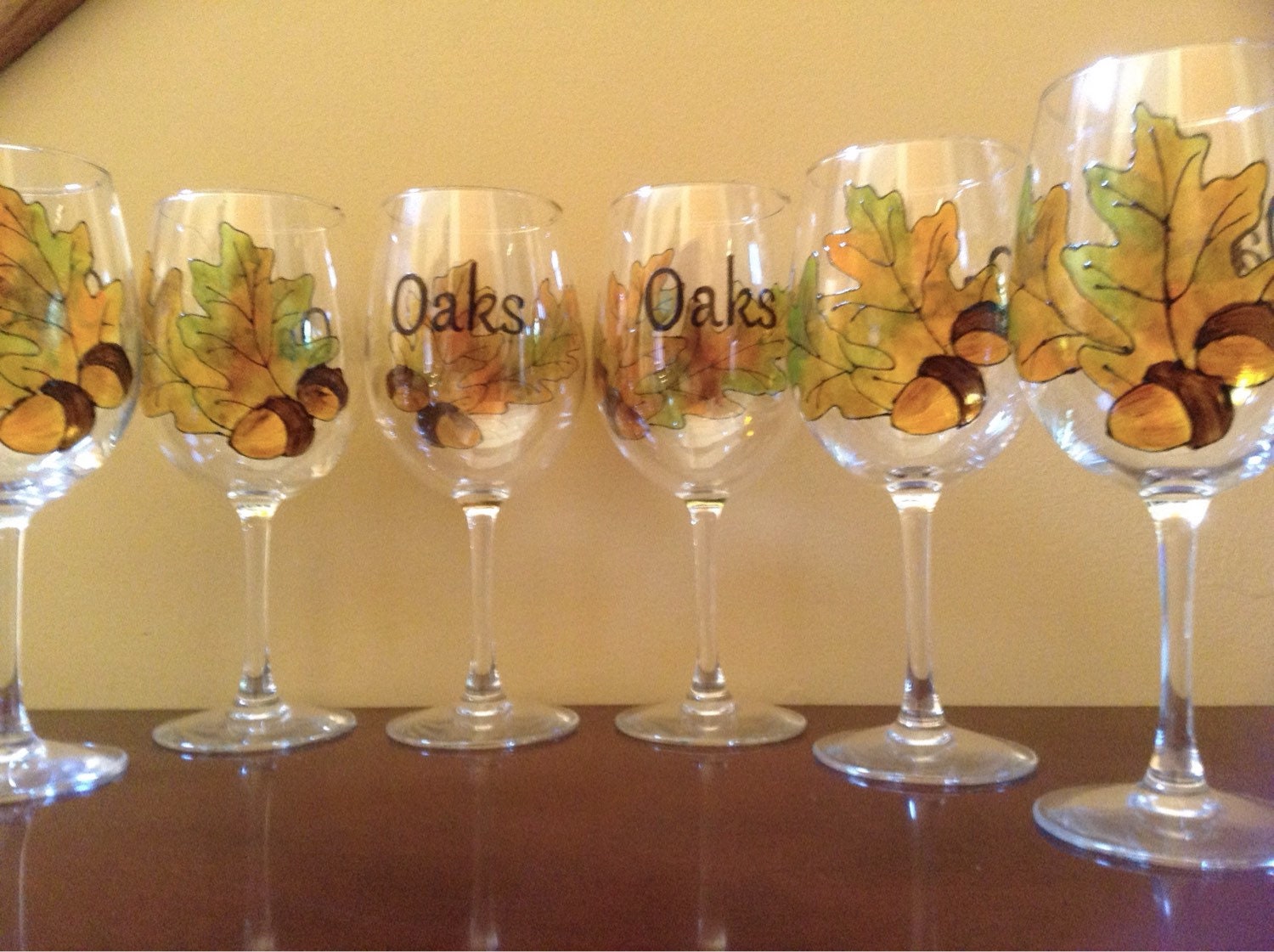 Painted Fall Wine Glasses Beautiful Oak Leaves Design Fall Etsy