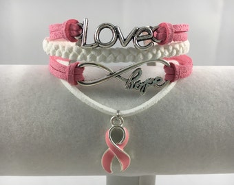 Breast Cancer, Birth Parents, Nursing Mothers, Cleft Palate Pink and White Multi-Strand Suede Awareness Bracelet