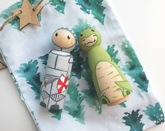 Knight & Dragon Peg Doll Set, Knight, Dragon, Peg Doll, Pretend Play, toddler gift, Hand Painted, Handmade, Waldorf, Montessori