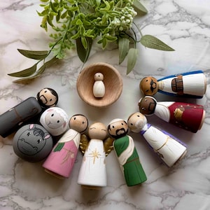 Hand Painted Nativity Peg Doll Set, Christmas Toys