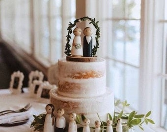 Custom wedding family cake topper, Wedding Cake Topper, Blended family wedding, Peg Doll cake topper, custom cake topper, cake topper people