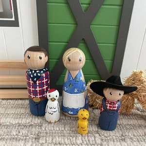 Peg Doll Farm Set, Farm Animals, Wooden Toddler Toy, Farm Toy, Pretend Play, Kids Gift, Toddler Gift, Cow, duck, Pig, Chicken, horse, farmer