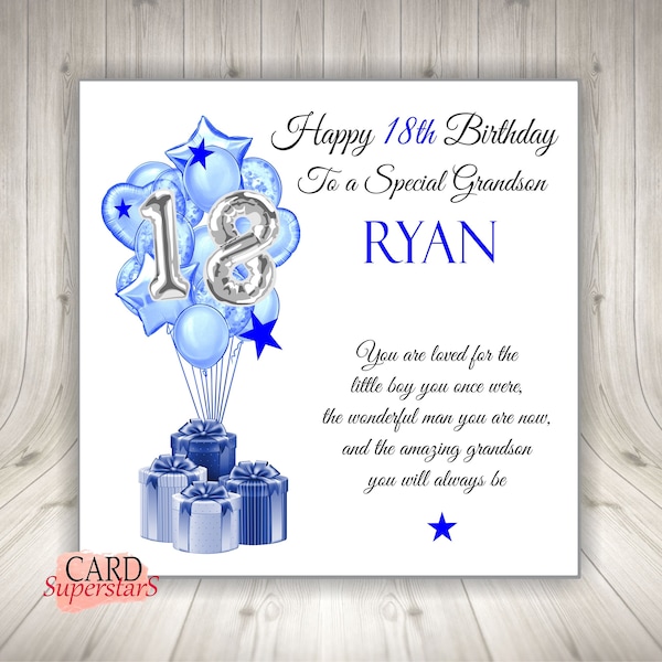 Large 8" Personalised Handmade Male Birthday Card 16th 18th 21st 30th 40th 50th Any Age & Relation - Son Brother Grandson Nephew Uncle