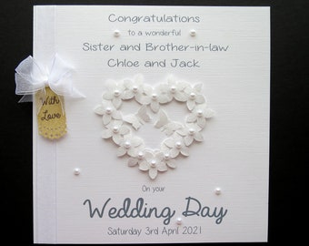 Large 8" Personalised Handmade 'Flowerheart' Wedding Day Congratulations Card