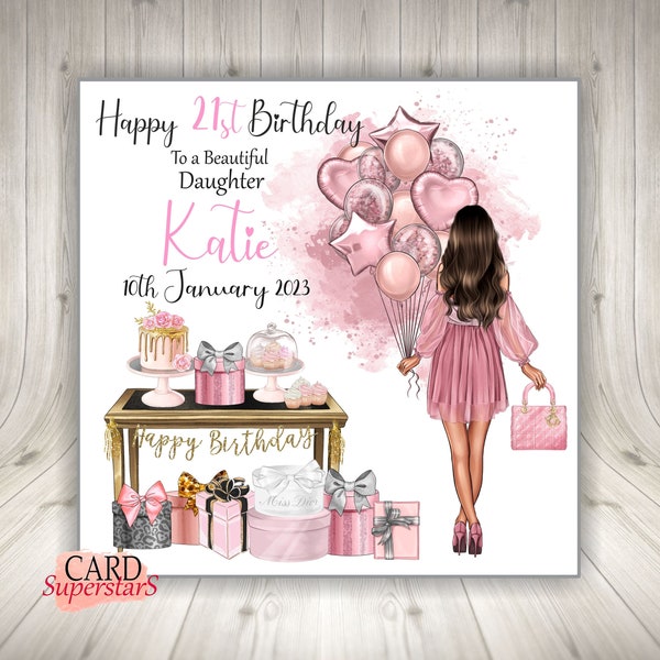 Large 8" Personalised Handmade Female Pink Birthday Card 13th 16th 18th 21st 30th Any Age Daughter Sister Best Friend Granddaughter Niece