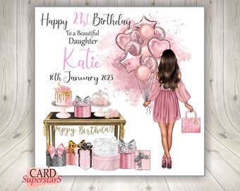 Large 8" Personalised Handmade Female Pink Birthday Card 13th 16th 18th 21st 30th Any Age Daughter Sister Best Friend Granddaughter Niece
