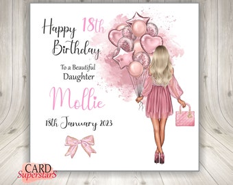Large 8" Personalised Handmade Female Pink Birthday Card 13th 16th 18th 21st 30th Any Age Daughter Sister Best Friend Granddaughter Niece
