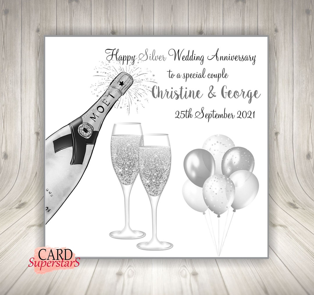 Large 8" Personalised Handmade Silver Wedding Anniversary Card 25th ...