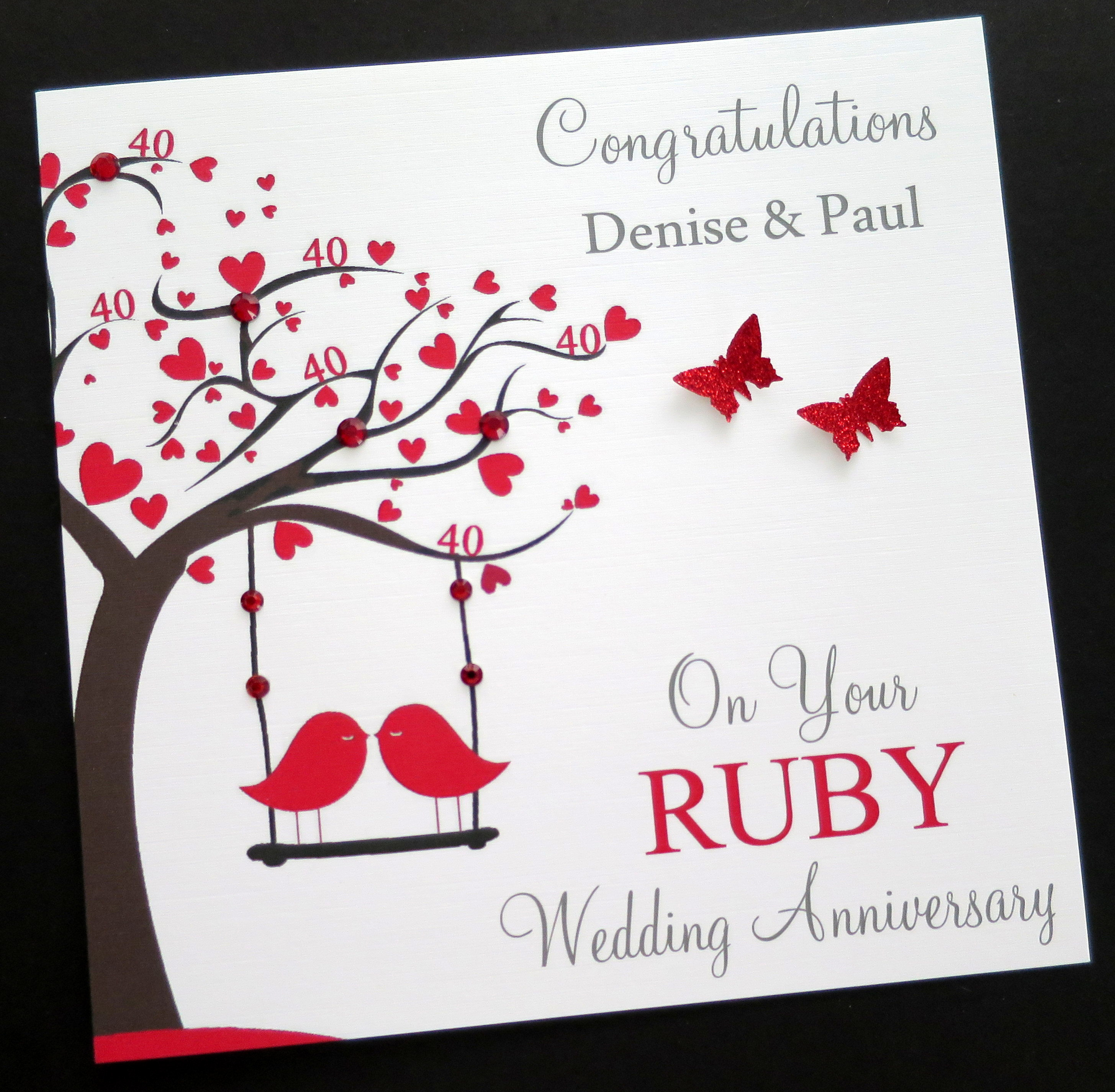 Large 8" Personalised Handmade Ruby Wedding Anniversary Card 40th ...