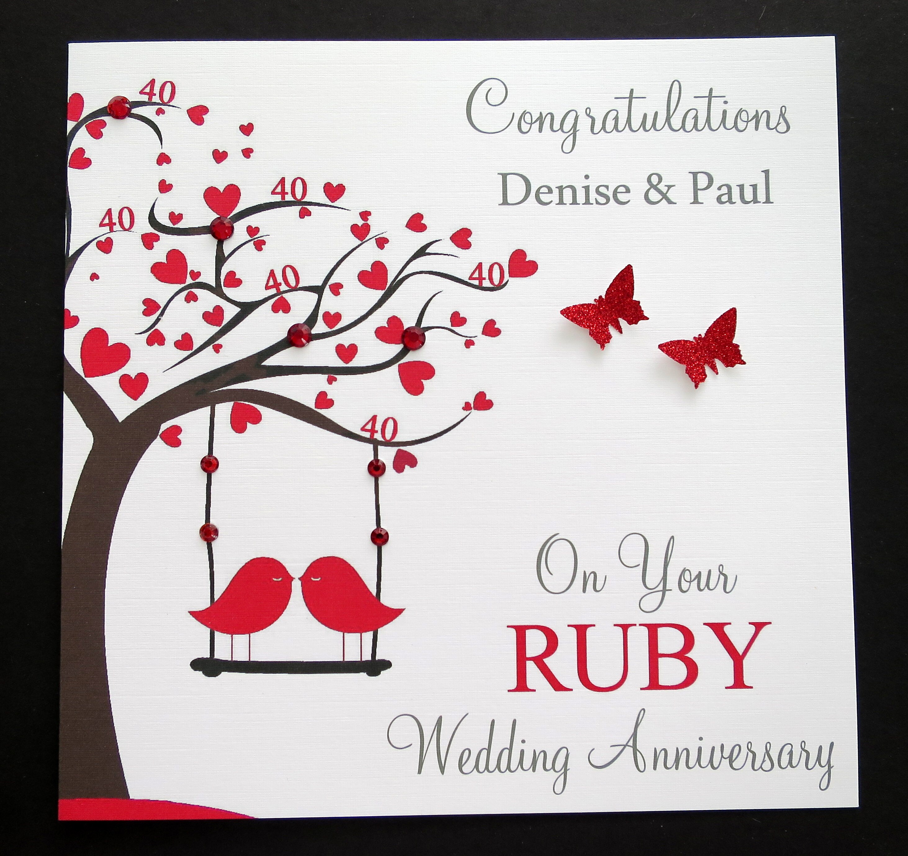 Large 8" Personalised Handmade Ruby Wedding Anniversary Card 40th ...