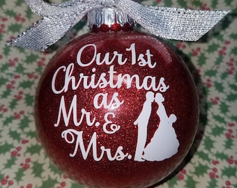Personalized First Christmas Married Ornament | Glitter Acrylic, Mr. & Mrs.