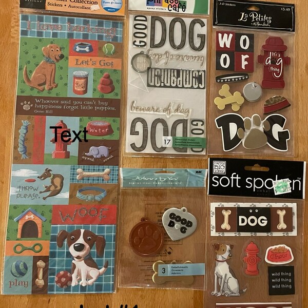 Lot d'autocollants pour chiens et chiots de scrapbooking - plusieurs marques - Jolees, EK SUCCESS, Phrase Cafe, etc.