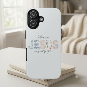Floral JESUS typography Tough Case | Christian phone cover, faith design