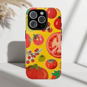 Handyhülle, Retro Tomaten Tough Case für iPhone 16 15 14 13 Pro Max Mini | Samsung s24 s23 Ultra, Pixel 9 Pro XL, Geschenk für Pflanzenliebhaber