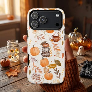 Autumn Pumpkin Pattern Phone Case | Fall Leaves, Cozy Latte, Harvest Phone Case